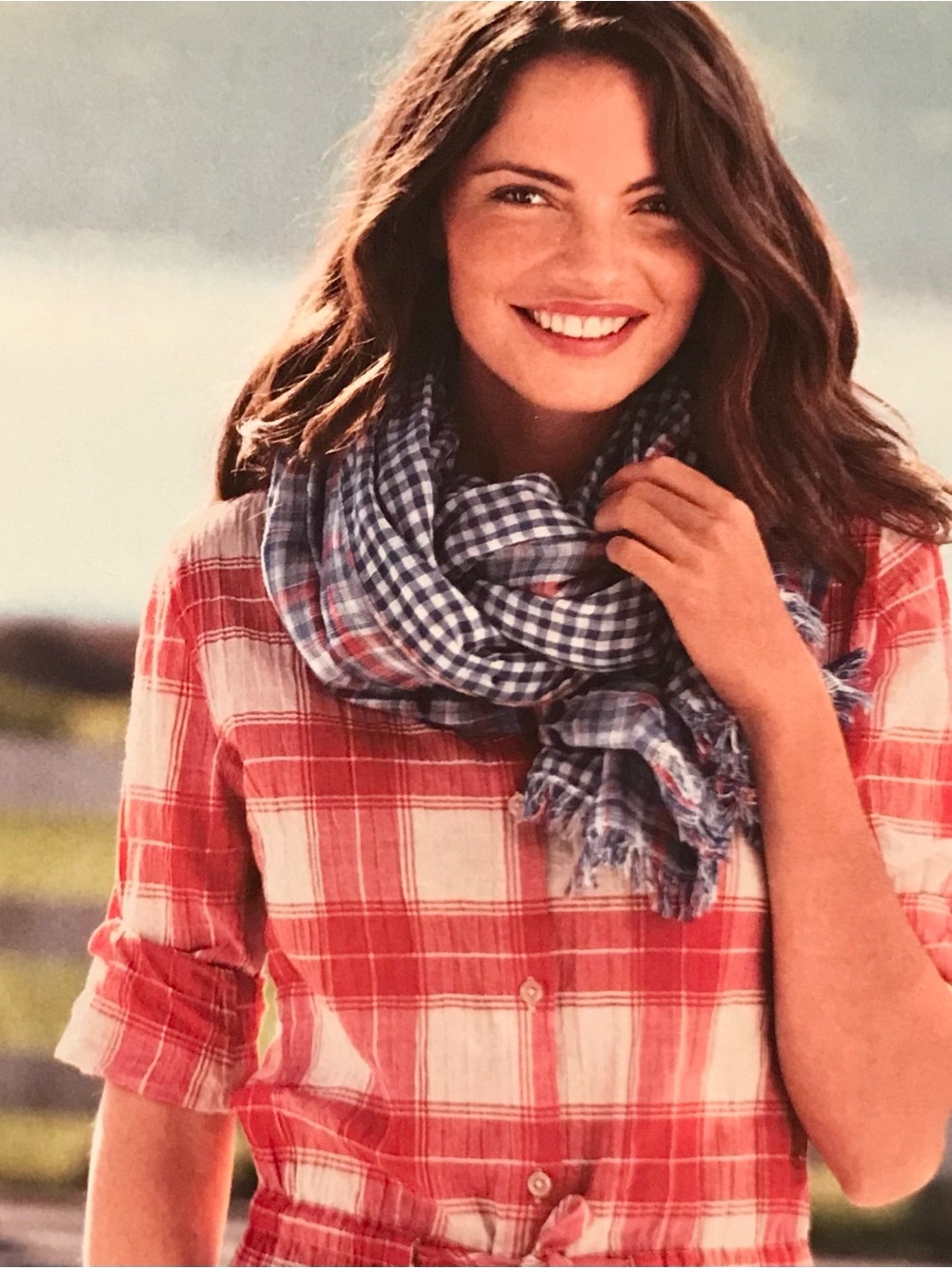 Women’s Eddie Bauer Plaid Seersucker Button Front Tunic Dress